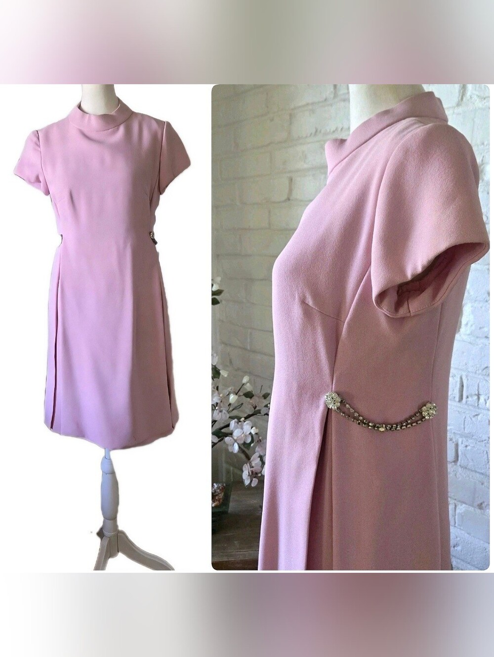 Vintage 1960s Mod Rhinestone Party Dress, Powder Pink, 4/S, Mini